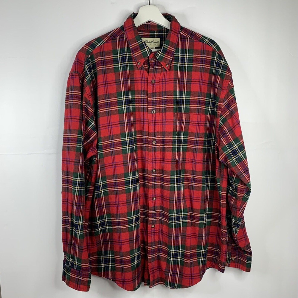Vtg Eddie Bauer Sz L Flannel Shirt Classic Red Plaid Long Sleeve Button Up Men's - Picture 3 of 11